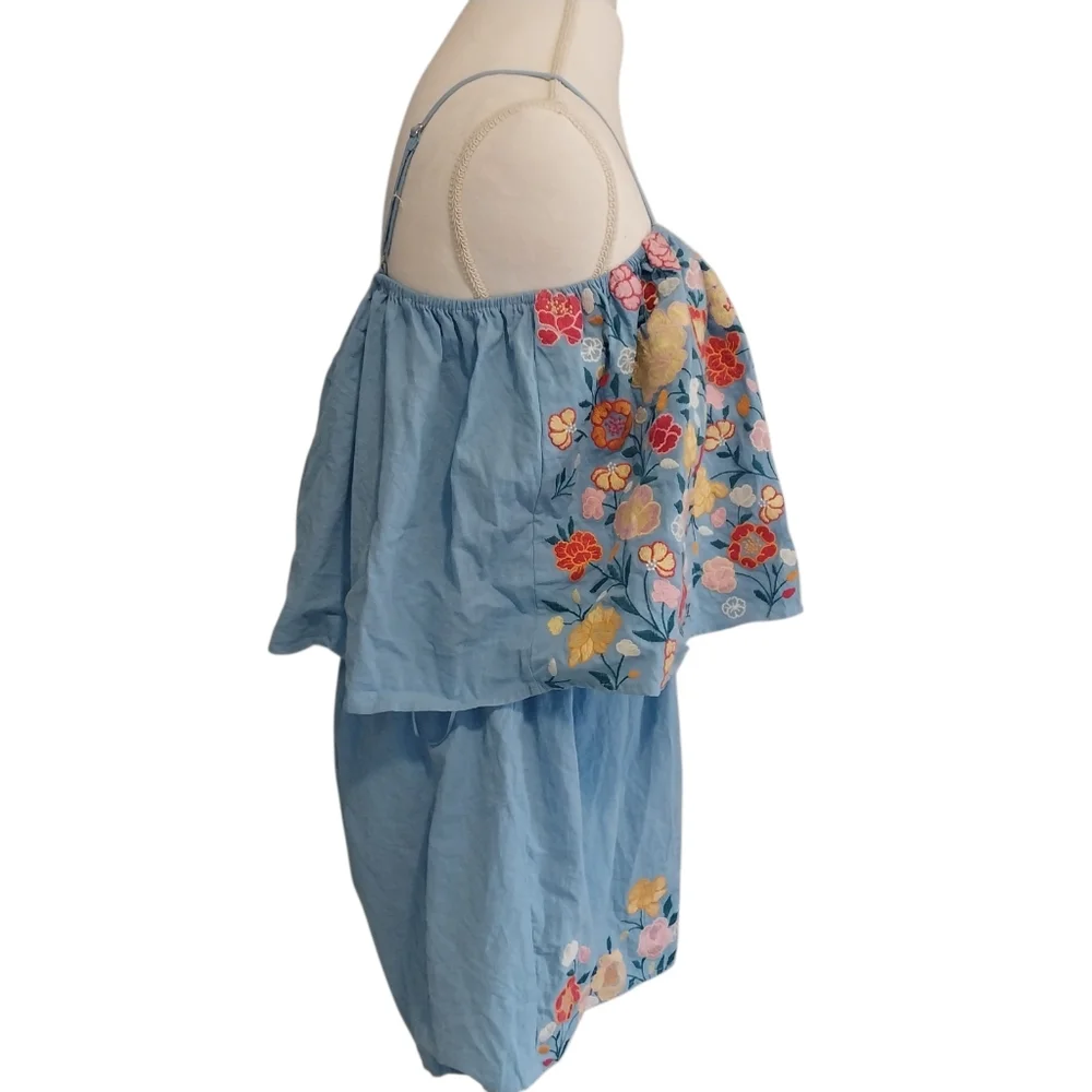 NWT Savanna Jane Blue Floral Embroidered Shorts Romper Womens Size 2X Boho - Picture 4 of 9